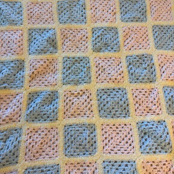 Handmade Crocheted Baby Blanket In‎ Pastel PInk blue Soft Cozy Square 30x30 - Picture 2 of 6